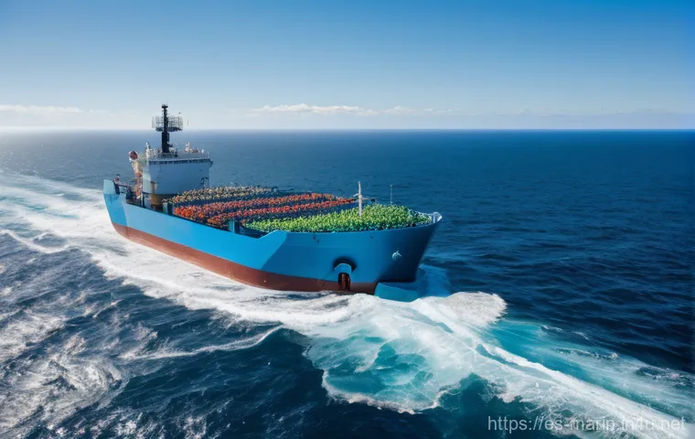 해양학 국제 연구소 - **Prompt 1: Advanced Ocean Cleanup Technology**
    An aerial shot of a vast, clear blue ocean, wher...