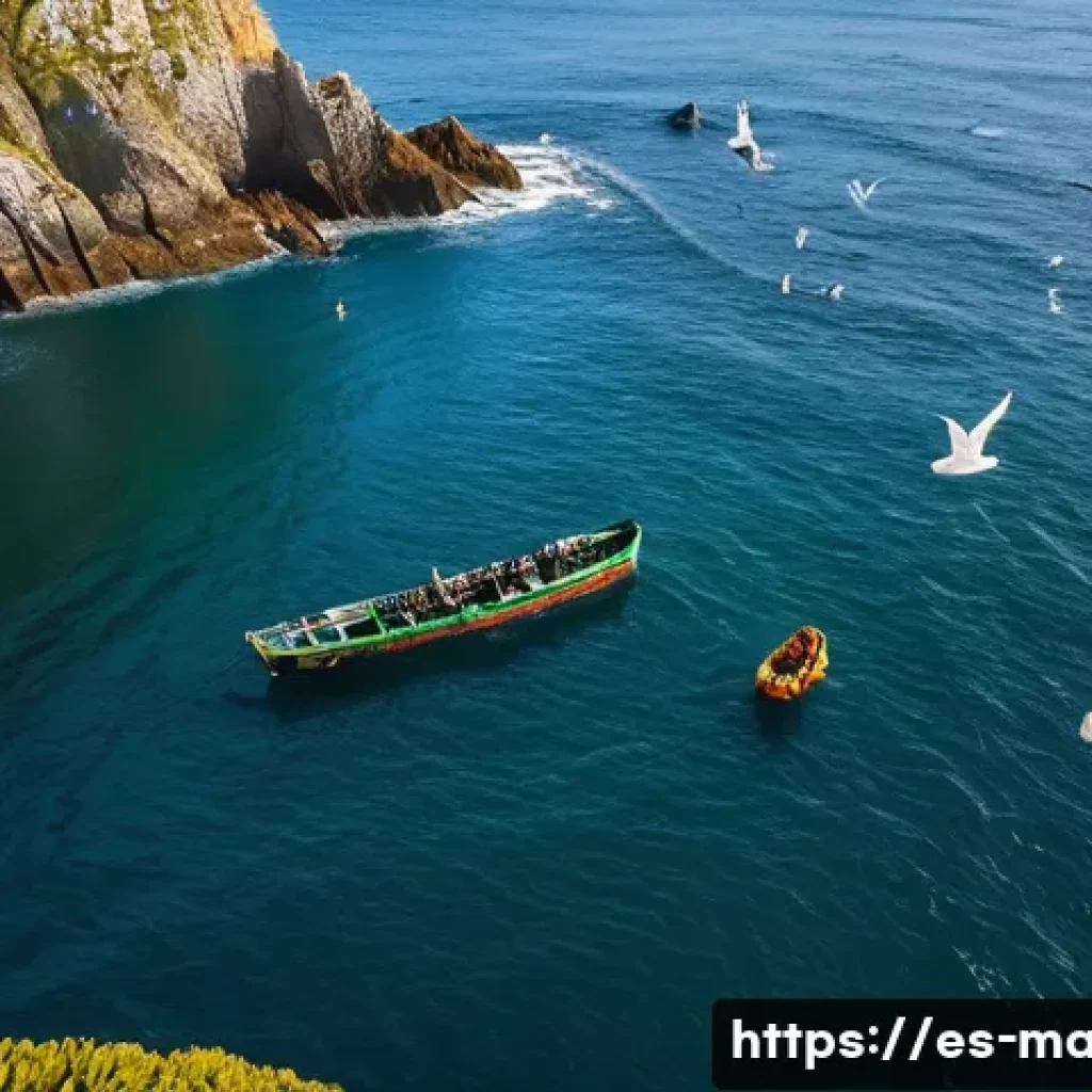 해양 수산자원 관리 - A detailed scene of Galician fishermen using selective fishing techniques on a traditional fishing b...