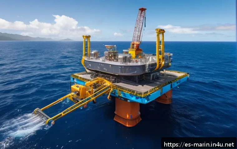 해양 자원 개발 - An advanced underwater extraction platform operating off the coast of Latin America, featuring cutti...