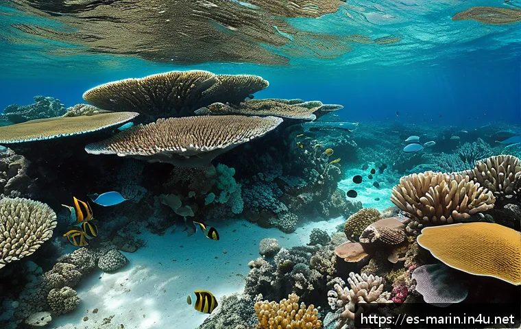 해양 화학 - A vibrant underwater scene showcasing a Caribbean coral reef in decline due to ocean acidification, ...