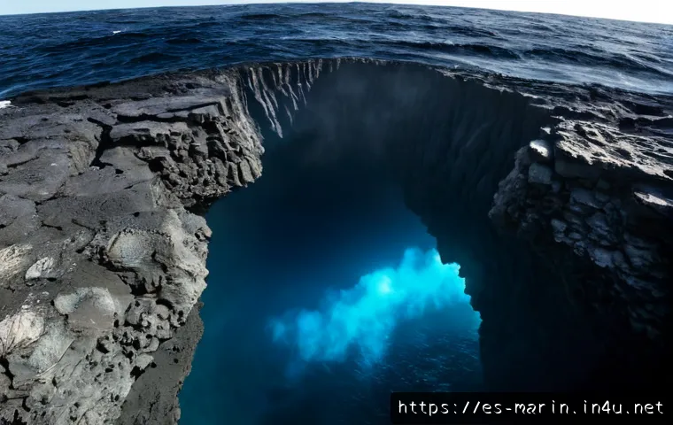 해양 판구조 - Photorealistic underwater view of a mid-ocean ridge in the eastern Pacific, dark volcanic basalt for...